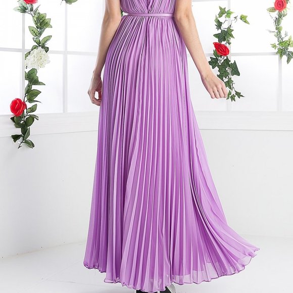 Illusion V-Neck A-Line Pleated Prom Dress CD1499 - Picture 6 of 7